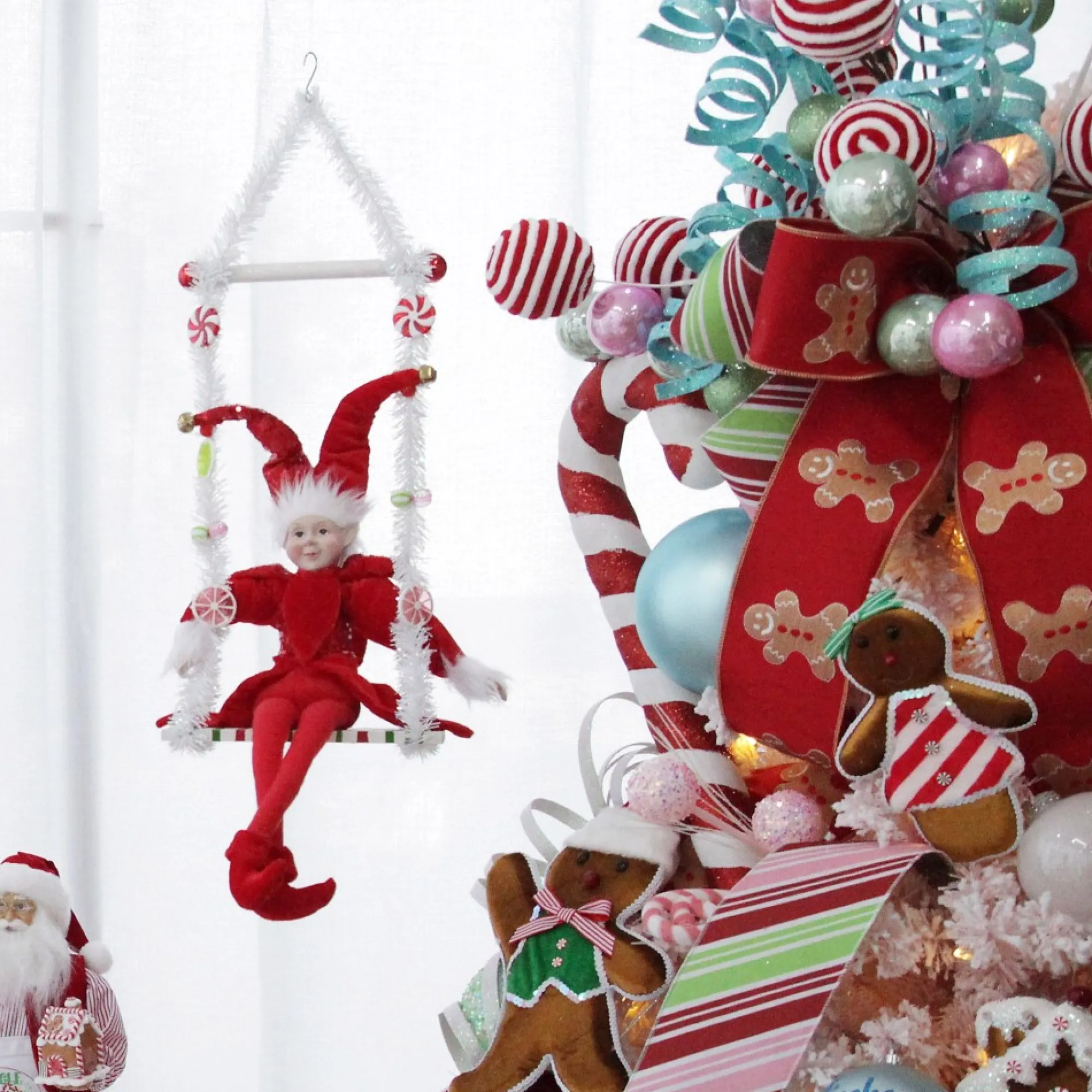 White Tinsel Lolly Christmas Swing Ornament - Single Seat Best