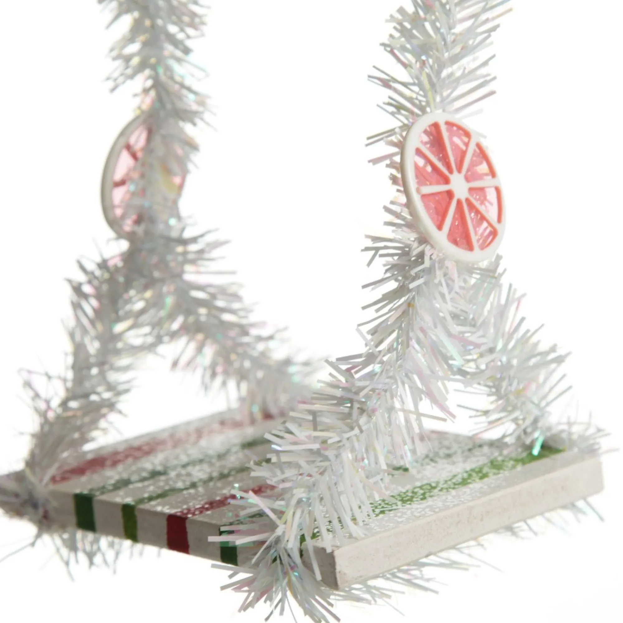 White Tinsel Lolly Christmas Swing Ornament - Single Seat Best