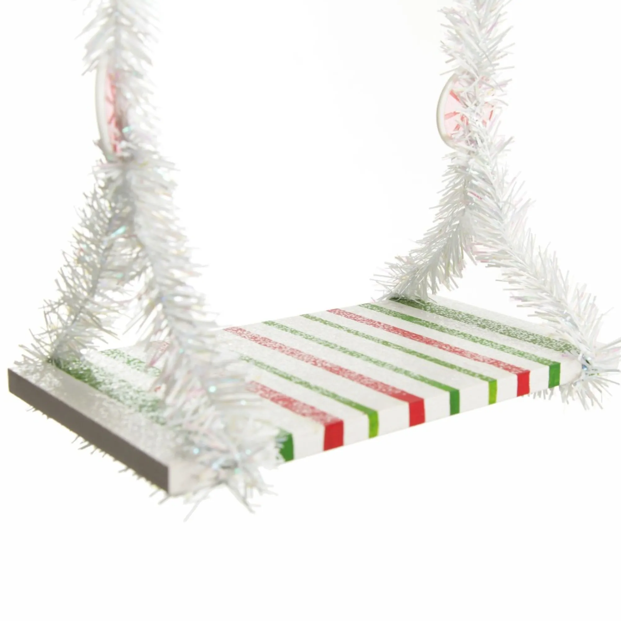 White Tinsel Lolly Christmas Swing Ornament - Single Seat Best