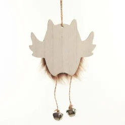 Wood Brown Owl with Closed Eyes Tree Decorations with Fur & Bells Online