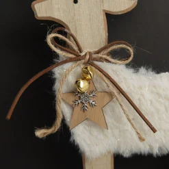 Wood Reindeer with Fur Christmas Ornament and Neck Tie Store