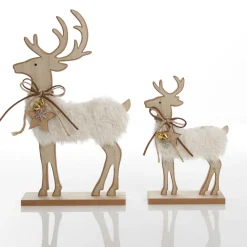Wood Reindeer with Fur Christmas Ornament and Neck Tie Store