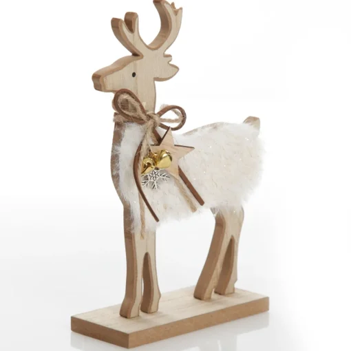 Wood Reindeer with Fur Christmas Ornament and Neck Tie Store