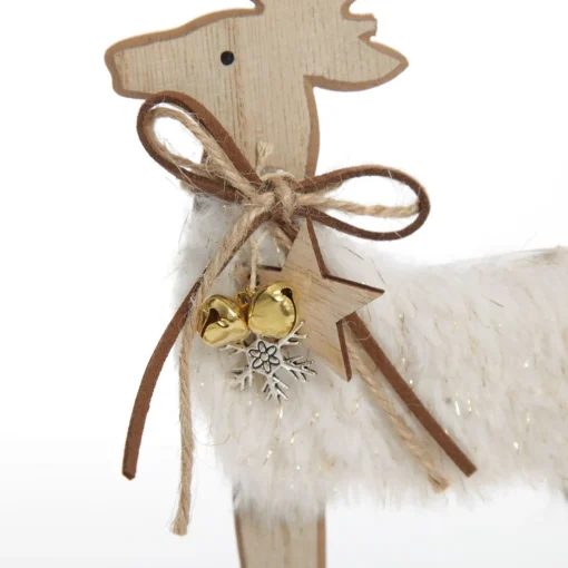 Wood Reindeer with Fur Christmas Ornament and Neck Tie Store
