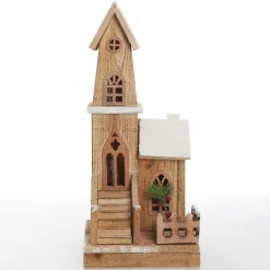 Wooden Light up House with Winter Snow Hot