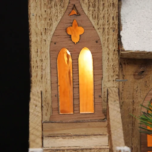 Wooden Light up House with Winter Snow Hot