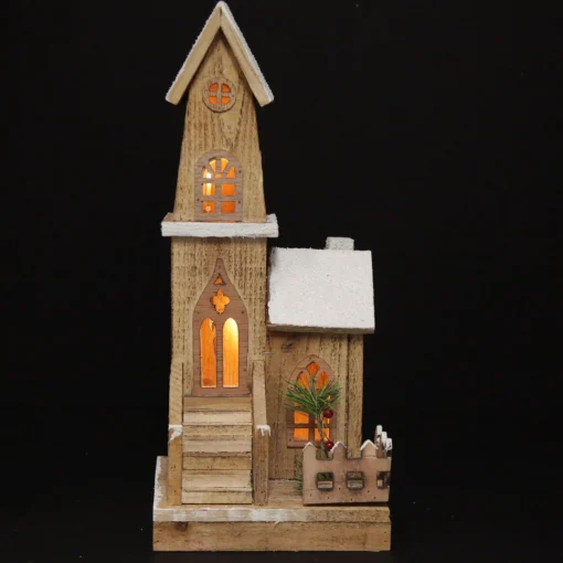 Wooden Light up House with Winter Snow Hot