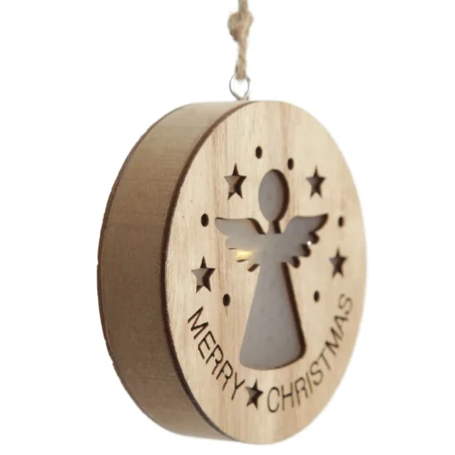 Wooden Lightup Angel Cut out Tree Decoration Discount